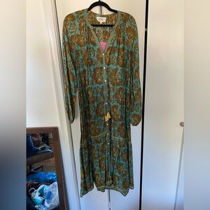 Omika Floral Midi Dress - Teal and Brown